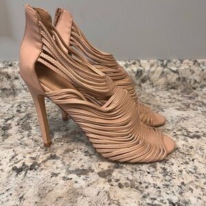 Women’s Nude Strappy Heels with Back Zip